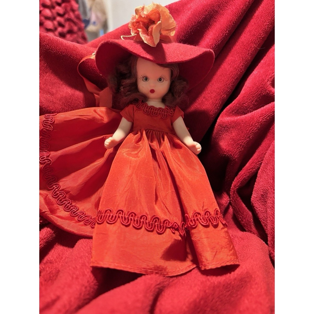 Nancy Ann Storybook Dolls Lady In Red Valentine Day 1940 Mohair Hair 7 inch